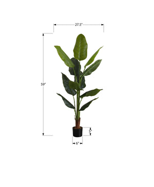 Monarch Specialties Artificial Plant, 59" Tall, Strelitzia Tree, Indoor, Faux, Fake, Floor, Greenery, Potted, Real Touch, Decorative, Green Leaves, Black Pot Green,Black, Black Plastic,Cement,Metal,Polypropylene,Pvc I 9545