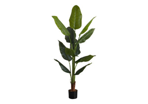 Monarch Specialties Artificial Plant, 59" Tall, Strelitzia Tree, Indoor, Faux, Fake, Floor, Greenery, Potted, Real Touch, Decorative, Green Leaves, Black Pot Green,Black, Black Plastic,Cement,Metal,Polypropylene,Pvc I 9545