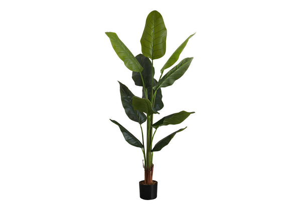 Monarch Specialties Artificial Plant, 59" Tall, Strelitzia Tree, Indoor, Faux, Fake, Floor, Greenery, Potted, Real Touch, Decorative, Green Leaves, Black Pot Green,Black, Black Plastic,Cement,Metal,Polypropylene,Pvc I 9545