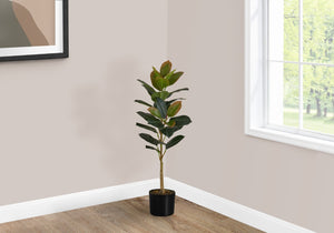 Monarch Specialties Artificial Plant, 40" Tall, Rubber Tree, Indoor, Faux, Fake, Floor, Greenery, Potted, Real Touch, Decorative, Green Leaves, Black Pot Green,Black, Black Plastic,Cement,Metal,Polypropylene I 9547