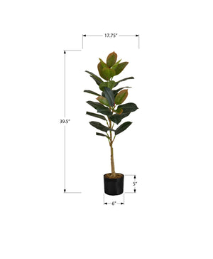 Monarch Specialties Artificial Plant, 40" Tall, Rubber Tree, Indoor, Faux, Fake, Floor, Greenery, Potted, Real Touch, Decorative, Green Leaves, Black Pot Green,Black, Black Plastic,Cement,Metal,Polypropylene I 9547