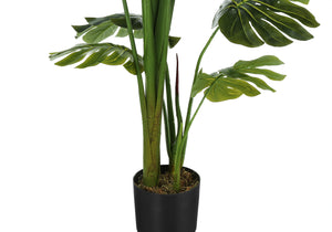 Monarch Specialties Artificial Plant, 55" Tall, Monstera Tree, Indoor, Faux, Fake, Floor, Greenery, Potted, Real Touch, Decorative, Green Leaves, Black Pot Green,Black, Black Plastic,Cement,Metal,Polypropylene I 9548