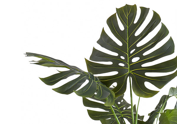 Monarch Specialties Artificial Plant, 55" Tall, Monstera Tree, Indoor, Faux, Fake, Floor, Greenery, Potted, Real Touch, Decorative, Green Leaves, Black Pot Green,Black, Black Plastic,Cement,Metal,Polypropylene I 9548