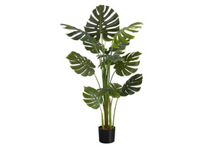 Monarch Specialties Artificial Plant, 55" Tall, Monstera Tree, Indoor, Faux, Fake, Floor, Greenery, Potted, Real Touch, Decorative, Green Leaves, Black Pot Green,Black, Black Plastic,Cement,Metal,Polypropylene I 9548