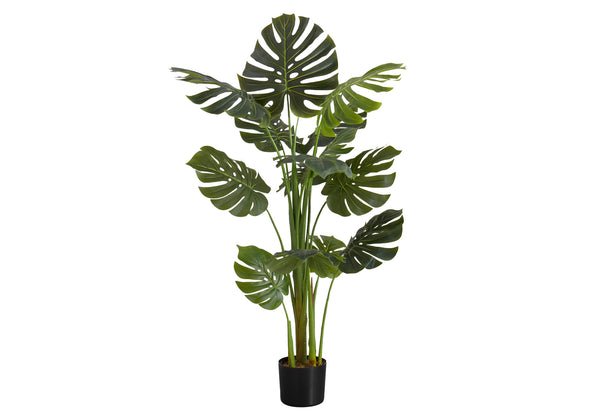 Monarch Specialties Artificial Plant, 55" Tall, Monstera Tree, Indoor, Faux, Fake, Floor, Greenery, Potted, Real Touch, Decorative, Green Leaves, Black Pot Green,Black, Black Plastic,Cement,Metal,Polypropylene I 9548