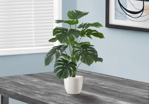 Monarch Specialties Artificial Plant, 24" Tall, Monstera, Indoor, Faux, Fake, Table, Greenery, Potted, Real Touch, Decorative, Green Leaves, White Pot Green,White, White Polyethylene,Cement,Foam,Metal,Polypropylene I 9551