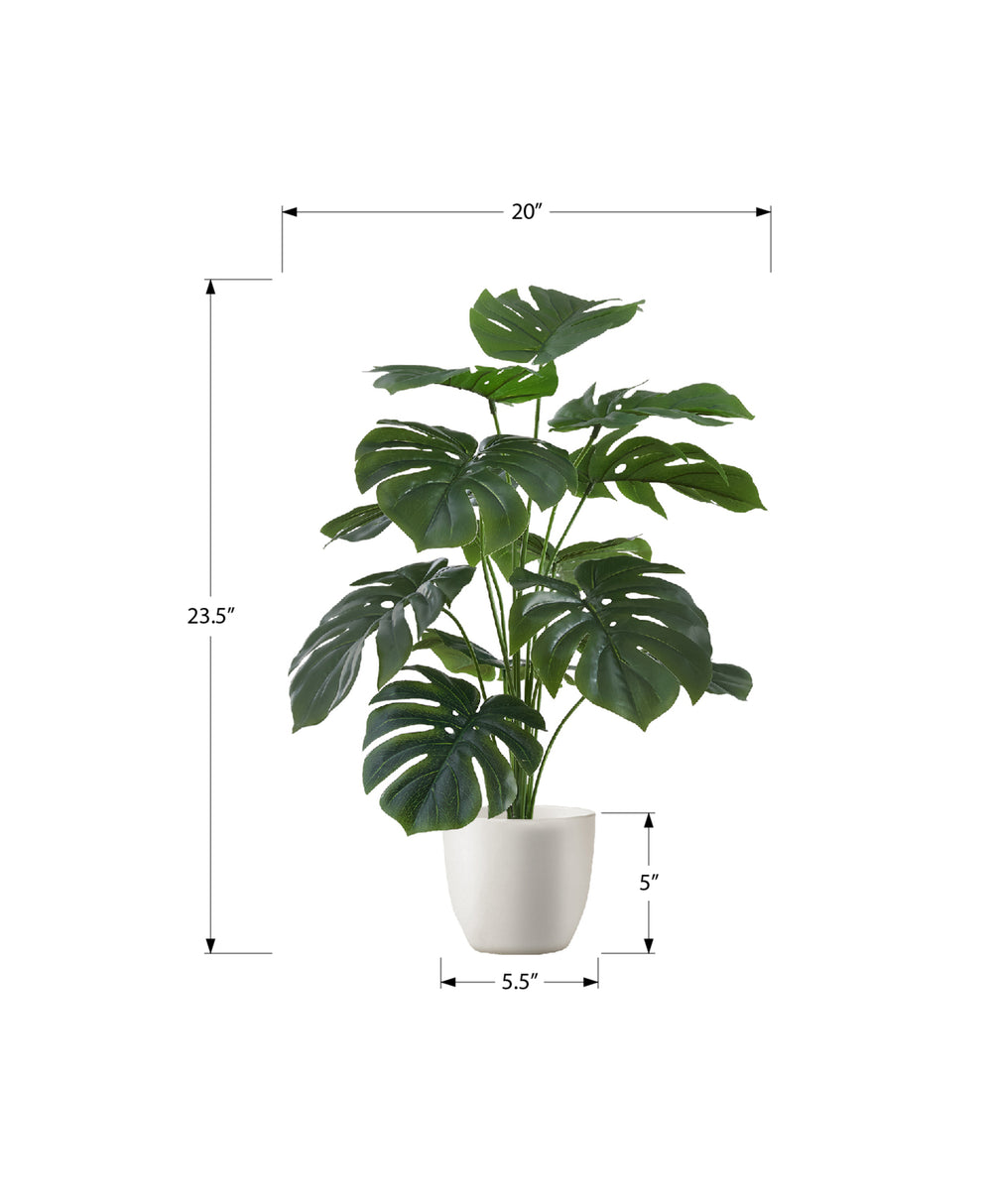 Monarch Specialties Artificial Plant, 24" Tall, Monstera, Indoor, Faux, Fake, Table, Greenery, Potted, Real Touch, Decorative, Green Leaves, White Pot Green,White, White Polyethylene,Cement,Foam,Metal,Polypropylene I 9551