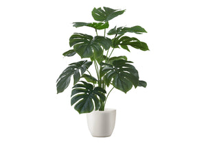 Monarch Specialties Artificial Plant, 24" Tall, Monstera, Indoor, Faux, Fake, Table, Greenery, Potted, Real Touch, Decorative, Green Leaves, White Pot Green,White, White Polyethylene,Cement,Foam,Metal,Polypropylene I 9551