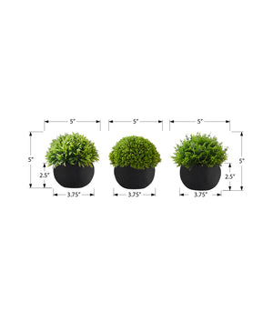 Monarch Specialties Artificial Plant, 5" Tall, Grass, Indoor, Faux, Fake, Table, Greenery, Potted, Set Of 3, Decorative, Green Plants, Black Pots Green,Black, Black Polyethylene,Foam,Metal I 9552