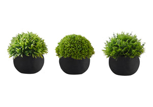 Monarch Specialties Artificial Plant, 5" Tall, Grass, Indoor, Faux, Fake, Table, Greenery, Potted, Set Of 3, Decorative, Green Plants, Black Pots Green,Black, Black Polyethylene,Foam,Metal I 9552