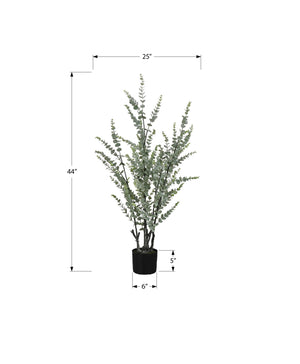 Monarch Specialties Artificial Plant, 44" Tall, Eucalyptus Tree, Indoor, Faux, Fake, Floor, Greenery, Potted, Real Touch, Decorative, Green Leaves, Black Pot Green,Black, Black Plastic,Cement,Foam,Metal,Polypropylene,Pvc I 9561