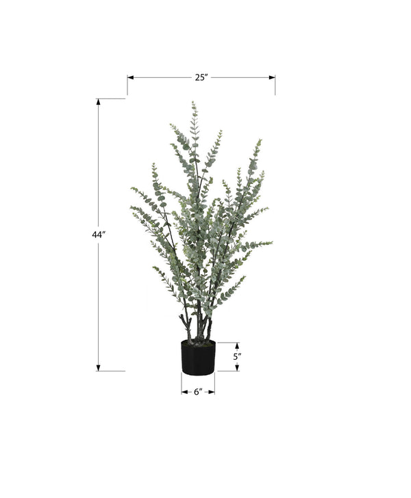 Monarch Specialties Artificial Plant, 44" Tall, Eucalyptus Tree, Indoor, Faux, Fake, Floor, Greenery, Potted, Real Touch, Decorative, Green Leaves, Black Pot Green,Black, Black Plastic,Cement,Foam,Metal,Polypropylene,Pvc I 9561