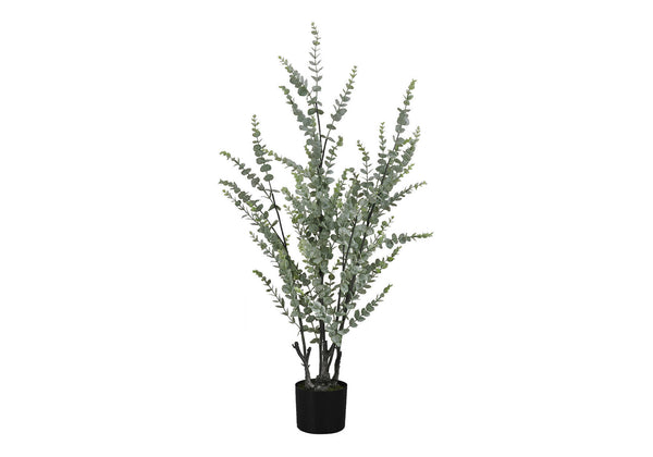 Monarch Specialties Artificial Plant, 44" Tall, Eucalyptus Tree, Indoor, Faux, Fake, Floor, Greenery, Potted, Real Touch, Decorative, Green Leaves, Black Pot Green,Black, Black Plastic,Cement,Foam,Metal,Polypropylene,Pvc I 9561