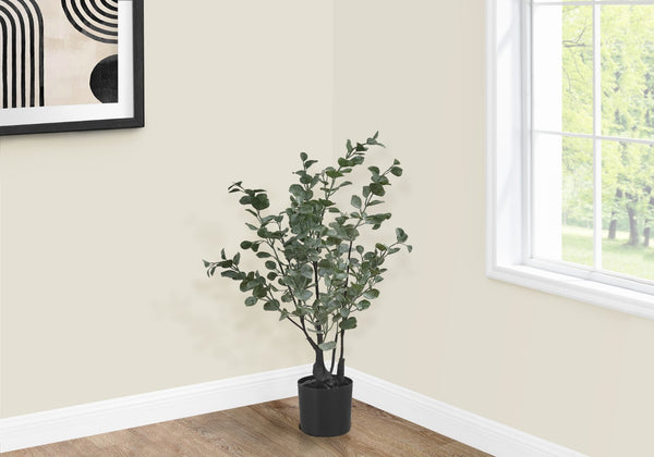 Monarch Specialties Artificial Plant, 35" Tall, Eucalyptus Tree, Indoor, Faux, Fake, Floor, Greenery, Potted, Decorative, Green Leaves, Black Pot Green,Black, Black Plastic,Cement,Foam,Metal,Polypropylene,Pvc I 9562