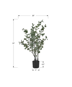 Monarch Specialties Artificial Plant, 35" Tall, Eucalyptus Tree, Indoor, Faux, Fake, Floor, Greenery, Potted, Decorative, Green Leaves, Black Pot Green,Black, Black Plastic,Cement,Foam,Metal,Polypropylene,Pvc I 9562