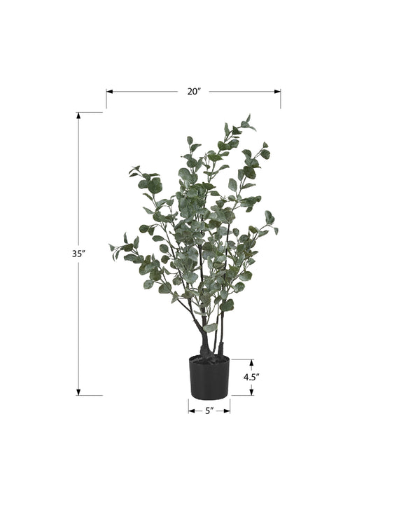 Monarch Specialties Artificial Plant, 35" Tall, Eucalyptus Tree, Indoor, Faux, Fake, Floor, Greenery, Potted, Decorative, Green Leaves, Black Pot Green,Black, Black Plastic,Cement,Foam,Metal,Polypropylene,Pvc I 9562