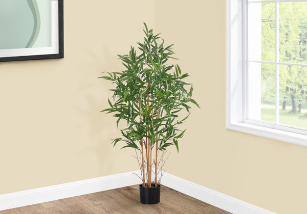 Monarch Specialties Artificial Plant, 50" Tall, Bamboo Tree, Indoor, Faux, Fake, Floor, Greenery, Potted, Decorative, Green Leaves, Black Pot Green,Black, Black Plastic,Cement,Foam,Polyester,Polypropylene I 9563