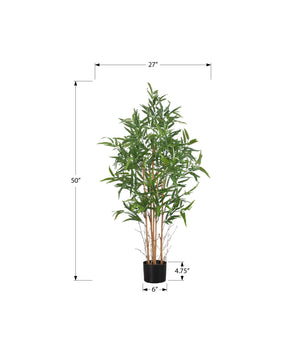 Monarch Specialties Artificial Plant, 50" Tall, Bamboo Tree, Indoor, Faux, Fake, Floor, Greenery, Potted, Decorative, Green Leaves, Black Pot Green,Black, Black Plastic,Cement,Foam,Polyester,Polypropylene I 9563