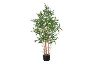 Monarch Specialties Artificial Plant, 50" Tall, Bamboo Tree, Indoor, Faux, Fake, Floor, Greenery, Potted, Decorative, Green Leaves, Black Pot Green,Black, Black Plastic,Cement,Foam,Polyester,Polypropylene I 9563