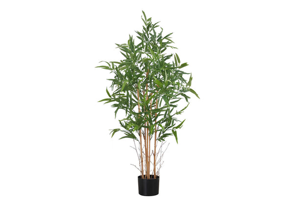 Monarch Specialties Artificial Plant, 50" Tall, Bamboo Tree, Indoor, Faux, Fake, Floor, Greenery, Potted, Decorative, Green Leaves, Black Pot Green,Black, Black Plastic,Cement,Foam,Polyester,Polypropylene I 9563