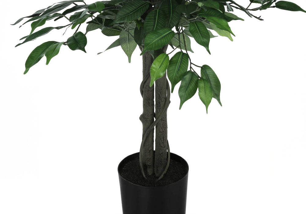 Monarch Specialties Artificial Plant, 58" Tall, Ficus Tree, Indoor, Faux, Fake, Floor, Greenery, Potted, Decorative, Green Leaves, Black Pot Green,Black, Black Plastic,Cement,Metal,Polyester,Polypropylene I 9564