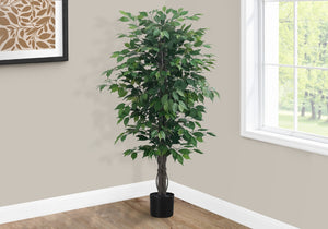 Monarch Specialties Artificial Plant, 58" Tall, Ficus Tree, Indoor, Faux, Fake, Floor, Greenery, Potted, Decorative, Green Leaves, Black Pot Green,Black, Black Plastic,Cement,Metal,Polyester,Polypropylene I 9564