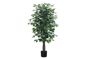 Monarch Specialties Artificial Plant, 58" Tall, Ficus Tree, Indoor, Faux, Fake, Floor, Greenery, Potted, Decorative, Green Leaves, Black Pot Green,Black, Black Plastic,Cement,Metal,Polyester,Polypropylene I 9564