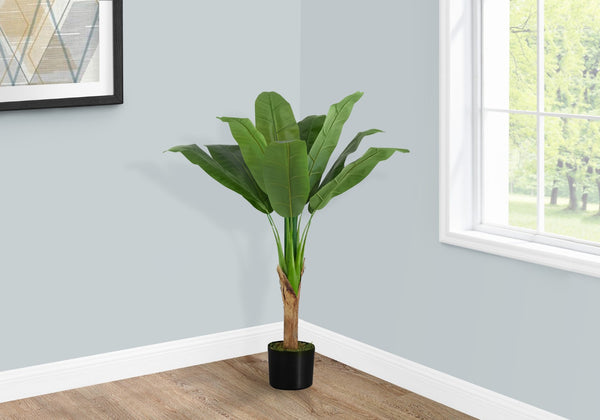 Monarch Specialties Artificial Plant, 43" Tall, Banana Tree, Indoor, Faux, Fake, Floor, Greenery, Potted, Real Touch, Decorative, Green Leaves, Black Pot Green,Black, Black Polyethylene,Cement,Metal,Polypropylene I 9567