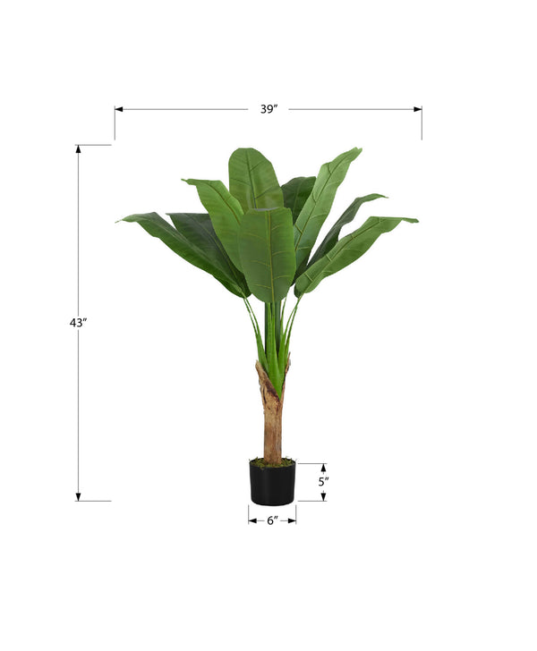 Monarch Specialties Artificial Plant, 43" Tall, Banana Tree, Indoor, Faux, Fake, Floor, Greenery, Potted, Real Touch, Decorative, Green Leaves, Black Pot Green,Black, Black Polyethylene,Cement,Metal,Polypropylene I 9567