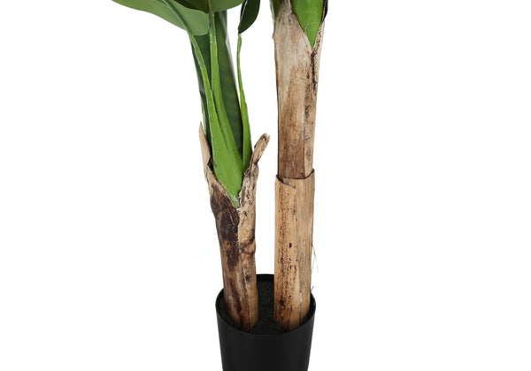 Monarch Specialties Artificial Plant, 55" Tall, Banana Tree, Indoor, Faux, Fake, Floor, Greenery, Potted, Real Touch, Decorative, Green Leaves, Black Pot Green,Black, Black Polyethylene,Cement,Metal,Polypropylene I 9568