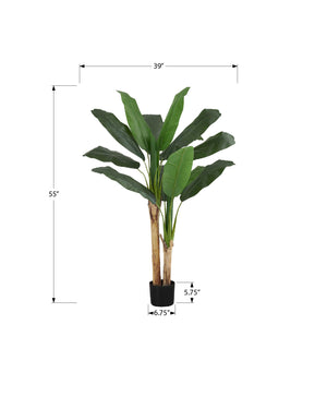 Monarch Specialties Artificial Plant, 55" Tall, Banana Tree, Indoor, Faux, Fake, Floor, Greenery, Potted, Real Touch, Decorative, Green Leaves, Black Pot Green,Black, Black Polyethylene,Cement,Metal,Polypropylene I 9568