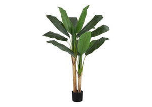 Monarch Specialties Artificial Plant, 55" Tall, Banana Tree, Indoor, Faux, Fake, Floor, Greenery, Potted, Real Touch, Decorative, Green Leaves, Black Pot Green,Black, Black Polyethylene,Cement,Metal,Polypropylene I 9568