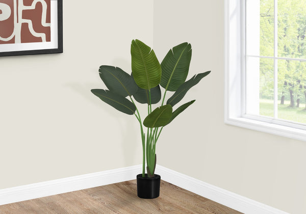 Monarch Specialties Artificial Plant, 44" Tall, Bird Of Paradise Tree, Indoor, Faux, Fake, Floor, Greenery, Potted, Decorative, Green Leaves, Black Pot Green,Black, Black Plastic,Cement,Foam,Metal,Polyester,Polypropylene I 9569