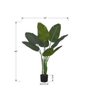 Monarch Specialties Artificial Plant, 44" Tall, Bird Of Paradise Tree, Indoor, Faux, Fake, Floor, Greenery, Potted, Decorative, Green Leaves, Black Pot Green,Black, Black Plastic,Cement,Foam,Metal,Polyester,Polypropylene I 9569