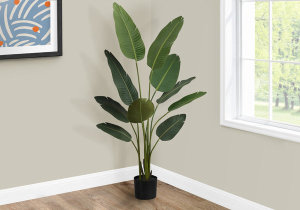 Monarch Specialties Artificial Plant, 60" Tall, Bird Of Paradise Tree, Indoor, Faux, Fake, Floor, Greenery, Potted, Decorative, Green Leaves, Black Pot Green,Black, Black Plastic,Cement,Foam,Metal,Polyester,Polypropylene I 9570