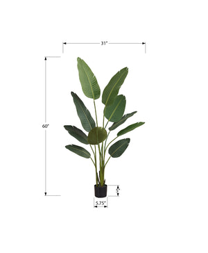 Monarch Specialties Artificial Plant, 60" Tall, Bird Of Paradise Tree, Indoor, Faux, Fake, Floor, Greenery, Potted, Decorative, Green Leaves, Black Pot Green,Black, Black Plastic,Cement,Foam,Metal,Polyester,Polypropylene I 9570
