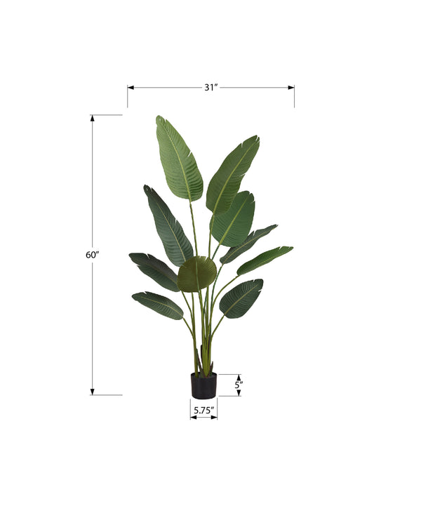 Monarch Specialties Artificial Plant, 60" Tall, Bird Of Paradise Tree, Indoor, Faux, Fake, Floor, Greenery, Potted, Decorative, Green Leaves, Black Pot Green,Black, Black Plastic,Cement,Foam,Metal,Polyester,Polypropylene I 9570