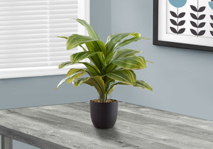 Monarch Specialties Artificial Plant, 17" Tall, Dracaena, Indoor, Faux, Fake, Table, Greenery, Potted, Real Touch, Decorative, Green Leaves, Black Pot Green,Black, Black Polyethylene,Cement,Metal,Polypropylene I 9573