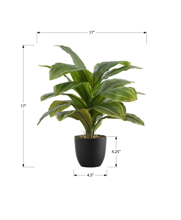 Monarch Specialties Artificial Plant, 17" Tall, Dracaena, Indoor, Faux, Fake, Table, Greenery, Potted, Real Touch, Decorative, Green Leaves, Black Pot Green,Black, Black Polyethylene,Cement,Metal,Polypropylene I 9573
