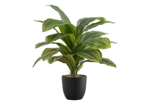 Monarch Specialties Artificial Plant, 17" Tall, Dracaena, Indoor, Faux, Fake, Table, Greenery, Potted, Real Touch, Decorative, Green Leaves, Black Pot Green,Black, Black Polyethylene,Cement,Metal,Polypropylene I 9573