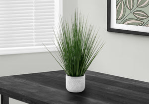 Monarch Specialties Artificial Plant, 21" Tall, Grass, Indoor, Faux, Fake, Table, Greenery, Potted, Real Touch, Decorative, Green Grass, White Pot Green,White, White Pvc,Cement,Foam,Metal,Nylon I 9574