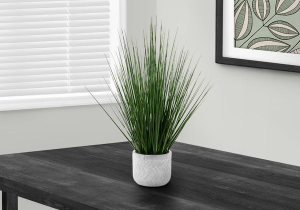 Monarch Specialties Artificial Plant, 21" Tall, Grass, Indoor, Faux, Fake, Table, Greenery, Potted, Real Touch, Decorative, Green Grass, White Pot Green,White, White Pvc,Cement,Foam,Metal,Nylon I 9574