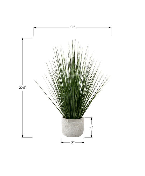Monarch Specialties Artificial Plant, 21" Tall, Grass, Indoor, Faux, Fake, Table, Greenery, Potted, Real Touch, Decorative, Green Grass, White Pot Green,White, White Pvc,Cement,Foam,Metal,Nylon I 9574