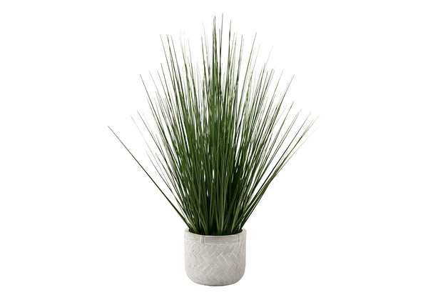 Monarch Specialties Artificial Plant, 21" Tall, Grass, Indoor, Faux, Fake, Table, Greenery, Potted, Real Touch, Decorative, Green Grass, White Pot Green,White, White Pvc,Cement,Foam,Metal,Nylon I 9574