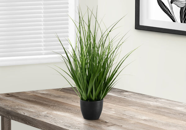 Monarch Specialties Artificial Plant, 23" Tall, Grass, Indoor, Faux, Fake, Table, Greenery, Potted, Real Touch, Decorative, Green Grass, Black Pot Green,Black, Black Pvc,Cement,Foam,Metal,Nylon,Polypropylene I 9575