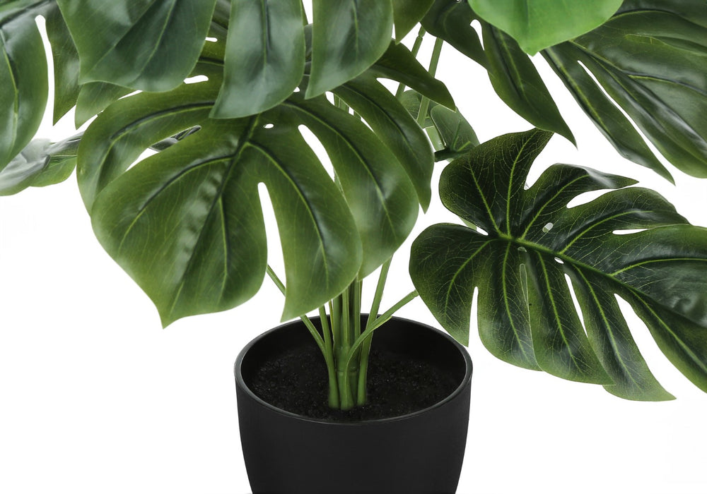 Monarch Specialties Artificial Plant, 24" Tall, Monstera, Indoor, Faux, Fake, Table, Greenery, Potted, Real Touch, Decorative, Green Leaves, Black Pot Green,Black, Black Polyethylene,Cement,Foam,Metal,Polypropylene I 9576