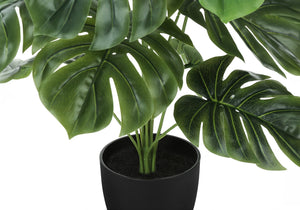 Monarch Specialties Artificial Plant, 24" Tall, Monstera, Indoor, Faux, Fake, Table, Greenery, Potted, Real Touch, Decorative, Green Leaves, Black Pot Green,Black, Black Polyethylene,Cement,Foam,Metal,Polypropylene I 9576
