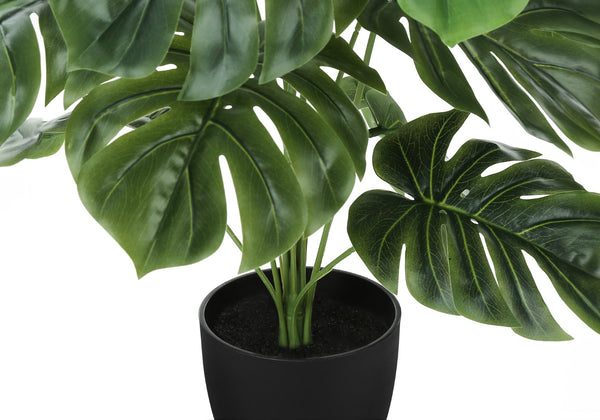 Monarch Specialties Artificial Plant, 24" Tall, Monstera, Indoor, Faux, Fake, Table, Greenery, Potted, Real Touch, Decorative, Green Leaves, Black Pot Green,Black, Black Polyethylene,Cement,Foam,Metal,Polypropylene I 9576