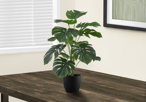 Monarch Specialties Artificial Plant, 24" Tall, Monstera, Indoor, Faux, Fake, Table, Greenery, Potted, Real Touch, Decorative, Green Leaves, Black Pot Green,Black, Black Polyethylene,Cement,Foam,Metal,Polypropylene I 9576