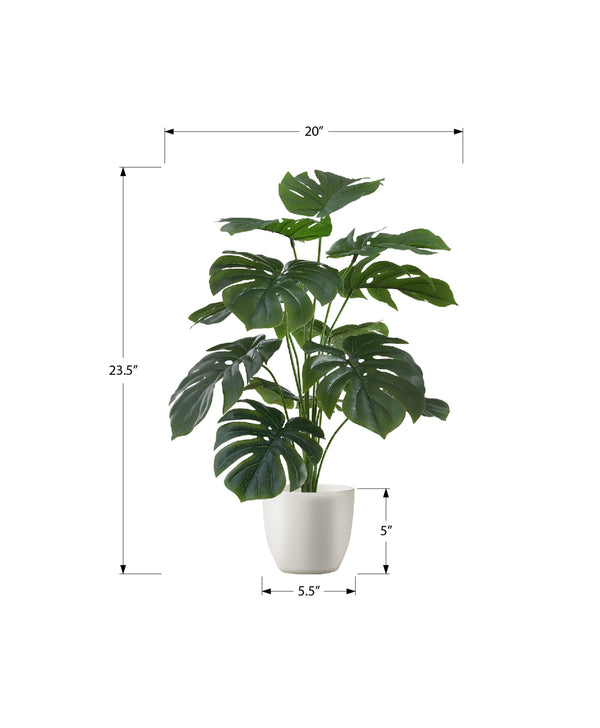 Monarch Specialties Artificial Plant, 24" Tall, Monstera, Indoor, Faux, Fake, Table, Greenery, Potted, Real Touch, Decorative, Green Leaves, Black Pot Green,Black, Black Polyethylene,Cement,Foam,Metal,Polypropylene I 9576